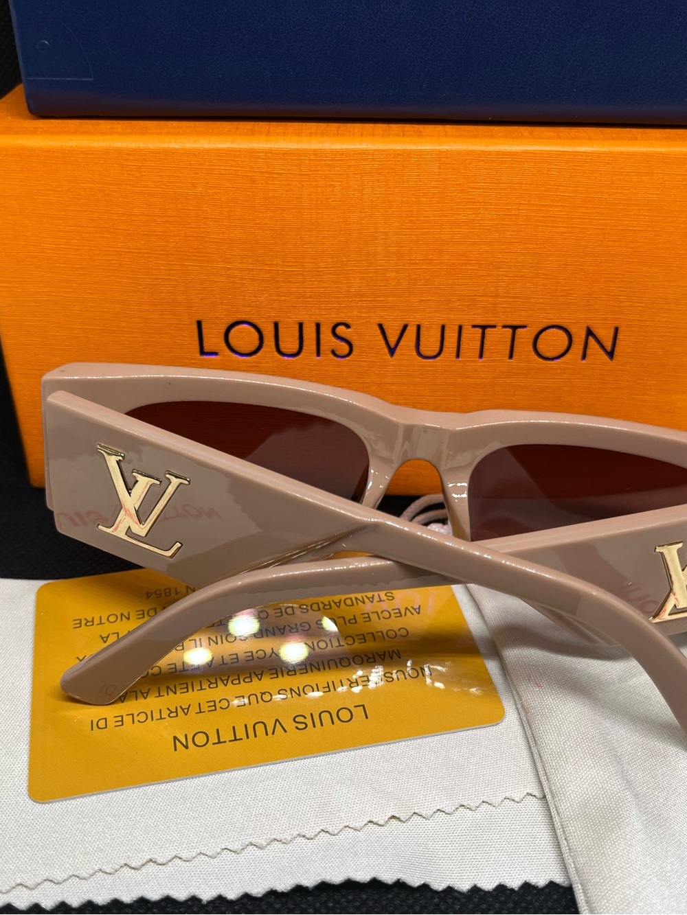 Louis Vuitton Taupe Shield Sunglasses with Gold LV Emblems